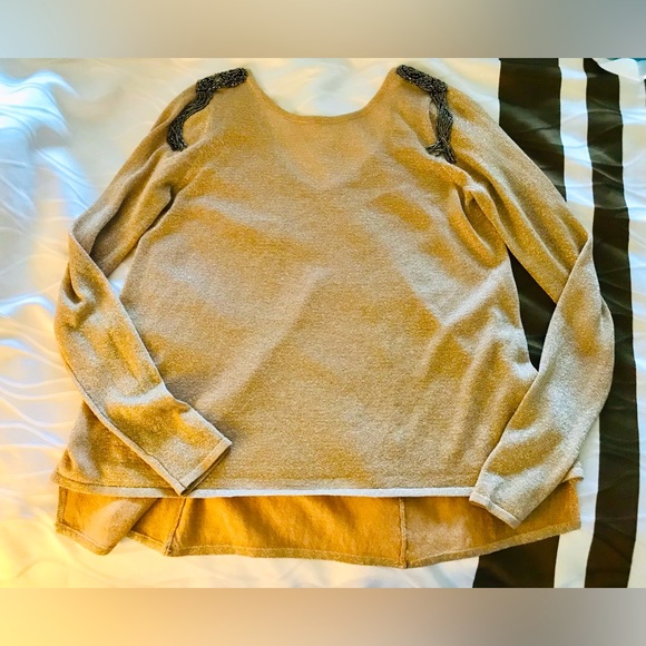 Zara Gold Metallic Sweater With Gunmetal Beading - Picture 2 of 3